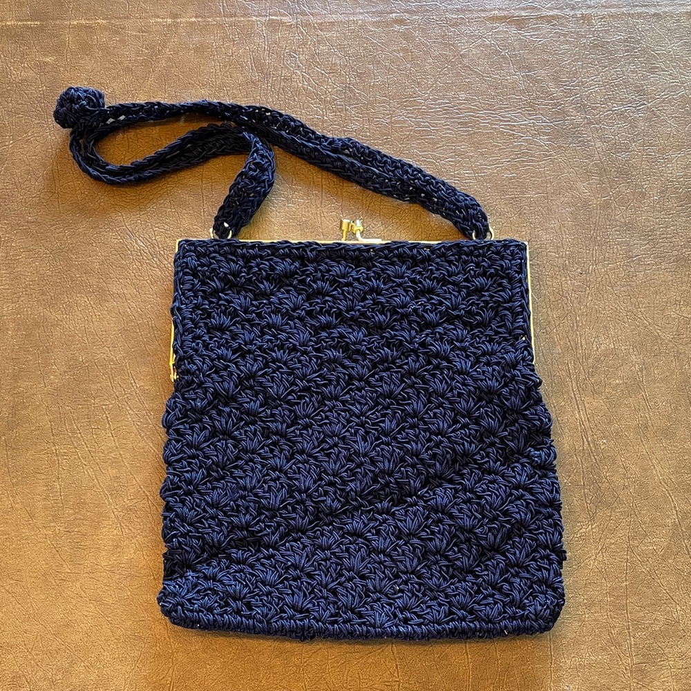 Handcrafted Navy Crochet Crossbody Bag